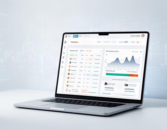 Crypto analytics dashboard on a laptop screen showing trending coin lists and ROI charts
